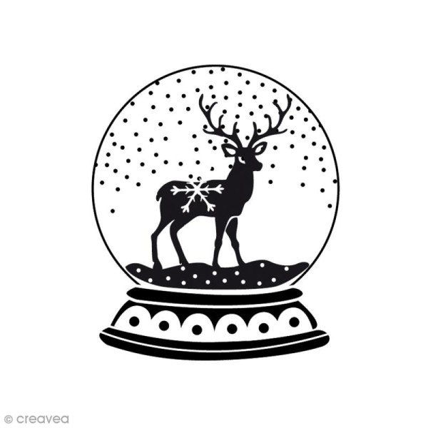 Tampon bois Noël boule à neige Cerf - 6 x 6 cm - Photo n°1
