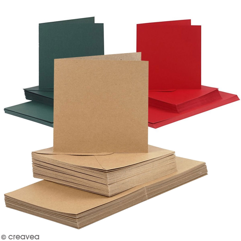 Cartes 15 x 15 cm et enveloppes - Différents coloris - 50 sets - Cartes et  enveloppes carrées - Creavea
