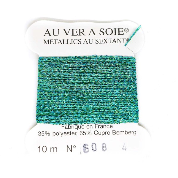 1 Bobine De Turquoise Vert Bleu 608 Metallics Tresse 4 Au Ver A Soie La Soie Française Métallique Br - Photo n°1