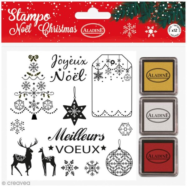 Kit Stampo - Noël Classique - 12 tampons + 3 encreurs - Photo n°1