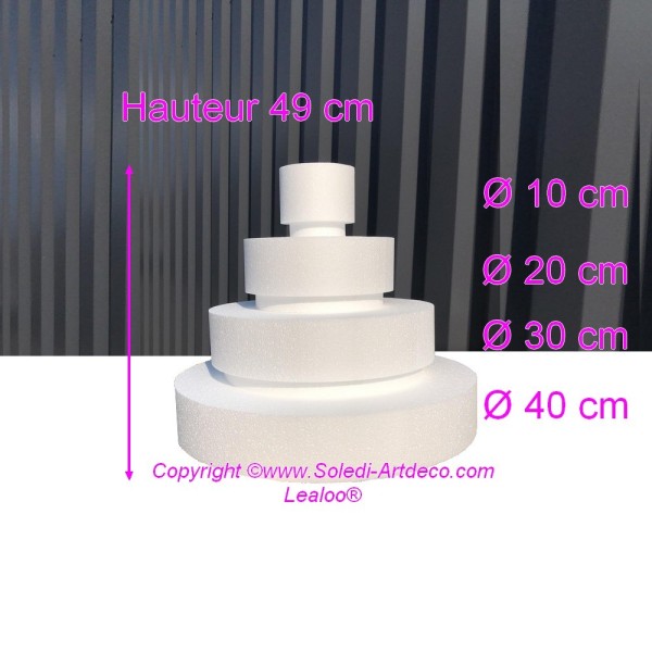 Petite Pièce montée Wedding Cake, Hauteur 49 cm, Base Ø 40cm à 10cm, 4 étages en Polystyrène - Photo n°3