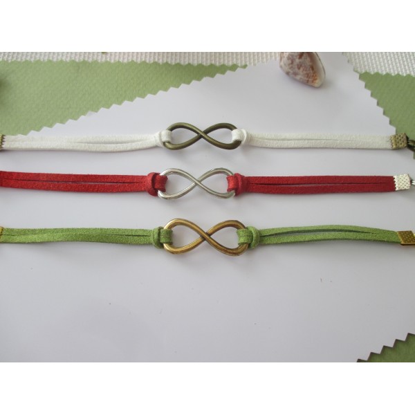 Kits de bracelet suédine vert , rouge et blanc avec lien infini - Lot de 3 - Photo n°1