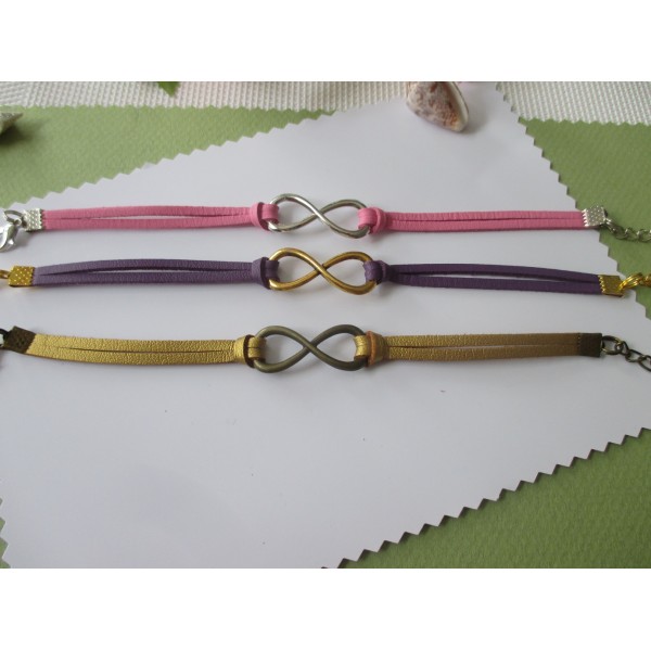 Kits de bracelet suédine faux cuir rose, violet et doré avec lien infini - Lot de 3 - Photo n°1