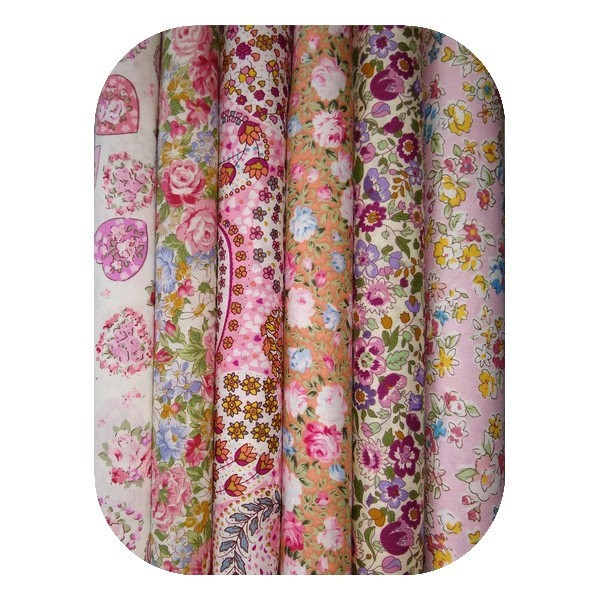 6 coupons tissu patchwork coton couture decoration 45 x 50 cm FLEURI ROSE 1004 - Photo n°1