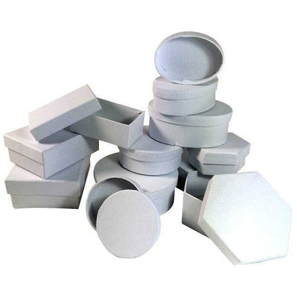 Assortiment de Boîtes à couvercle en carton blanc - 4 formes - 11 cm - 12 pcs - Photo n°1