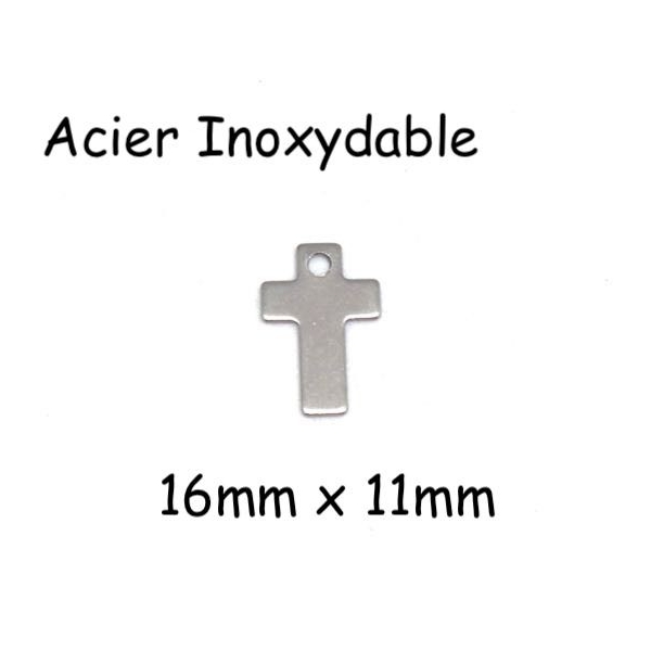 10 Breloques Croix En Métal Argenté Acier Inoxydable 16mm - Photo n°1