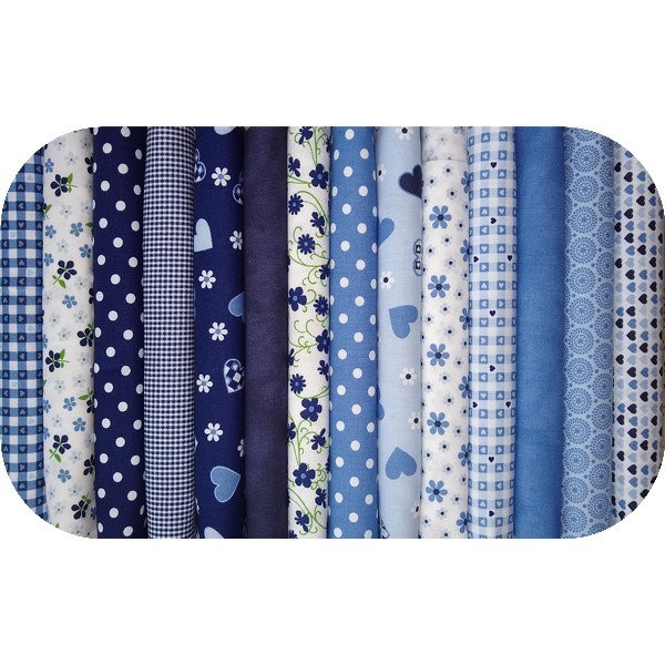 14 coupons tissu patchwork coton couture 30 x 30 cm TONS BLEU 7000 - Photo n°1