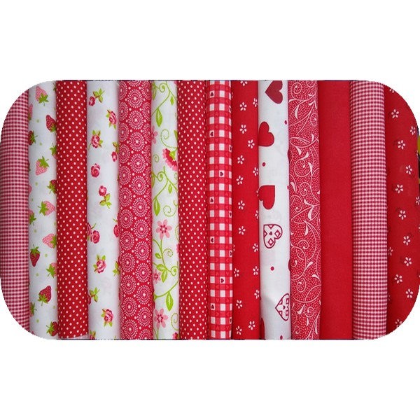 14 coupons tissu patchwork coton couture 30 x 30 cm TONS ROUGE 6000 - Photo n°1