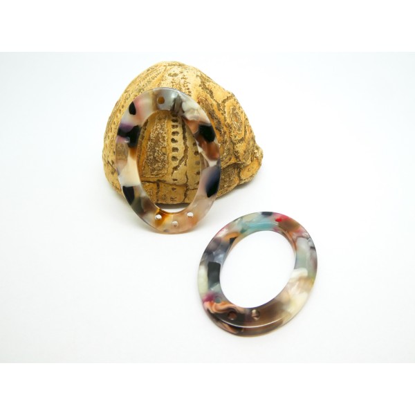 2 Chandeliers / connecteurs ovales en acétate - multicolore - 35*25mm - Photo n°1