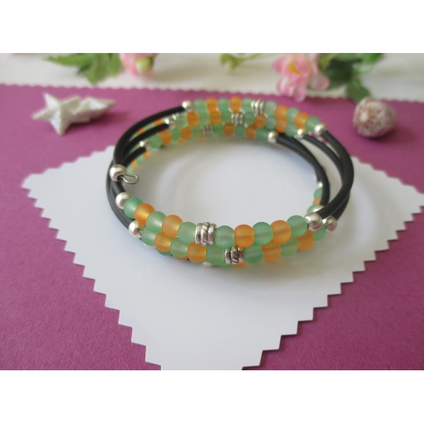 Kit bracelet 4 rangs perles vertes et oranges - Photo n°2