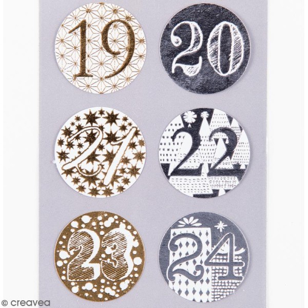 Stickers Calendrier de l'avent 3 cm - Doré & Argenté - 24 pcs - Photo n°2