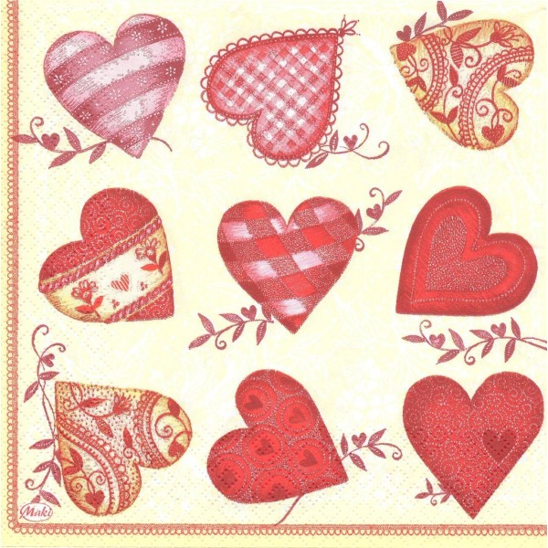 4 Serviettes en papier Cœur Amour Format Lunch Collage Decopatch SLOG-022801 Pol-Mak - Photo n°1