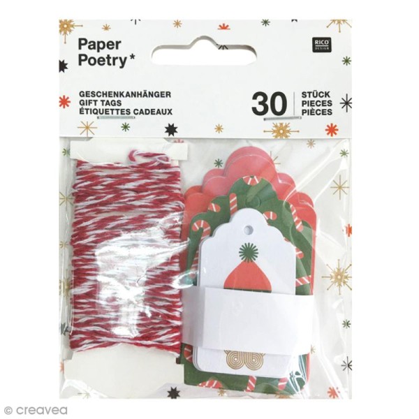 Etiquettes cadeaux et ficelle twine - Puristic Christmas - 3 tailles - 31 pcs - Photo n°1