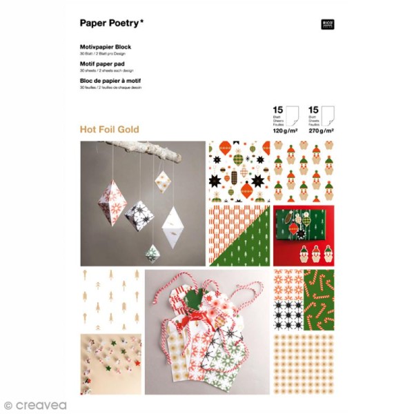 Bloc papier scrap à motif - Puristic Christmas - A4 - 30 feuilles - Photo n°1