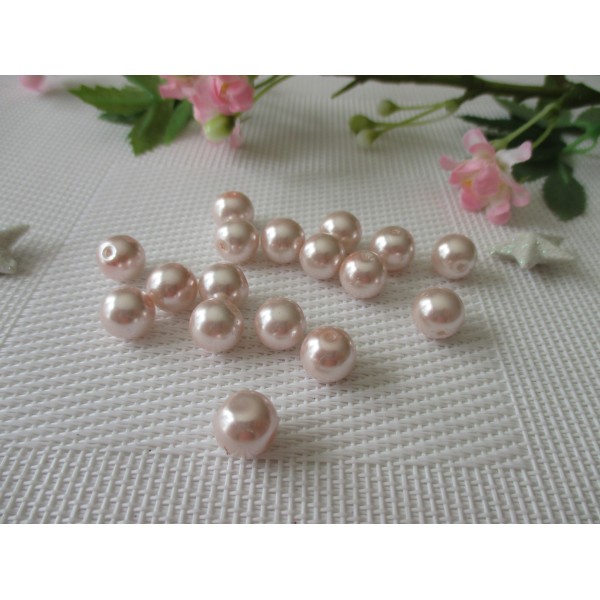 Perles en verre nacré 10 mm rose pale x 10 - Photo n°1
