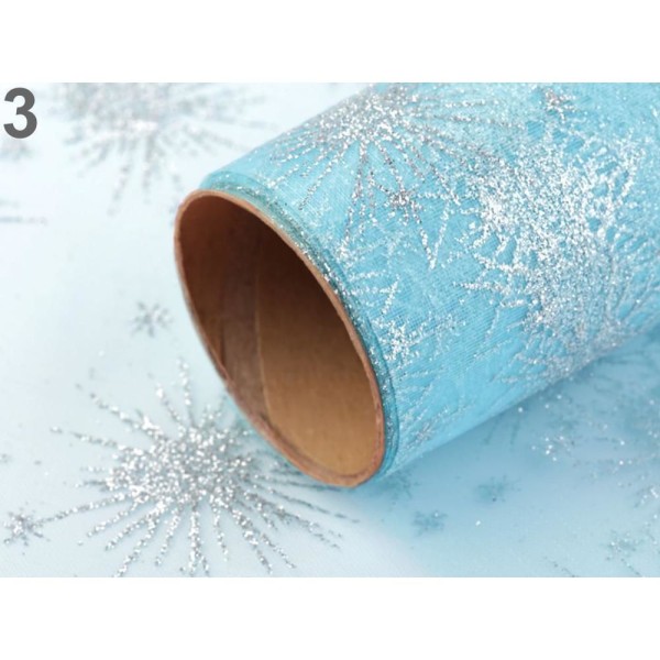 4,5 m 3 Azure Blue Silver Tissu Organza Avec des Paillettes Largeur 36 Cm, Et Satin Décoratifs, Orga - Photo n°1