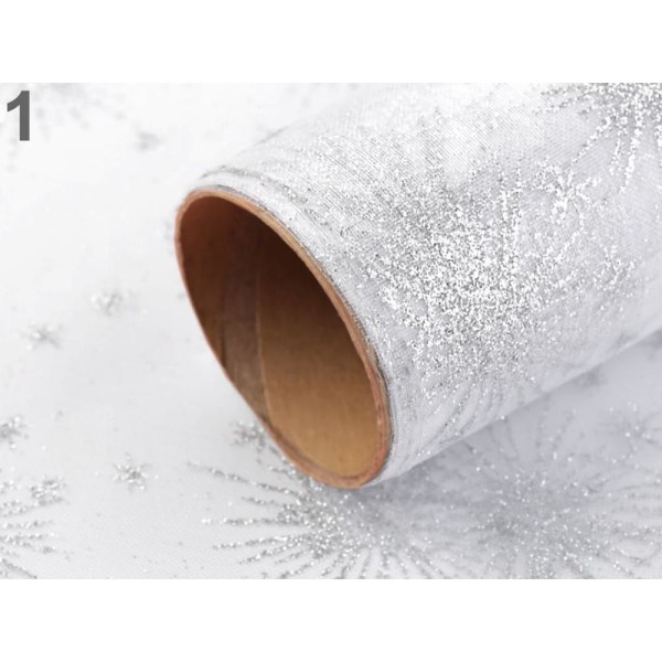 4,5 m 1 White Silver Tissu Organza Avec des Paillettes Largeur 36 Cm, Et Satin Décoratifs, Organza, - Photo n°1