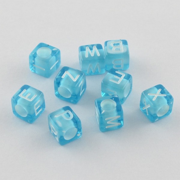 Lot de 100 Perles Bleu Lettre Alphabet Cube 6mm Mixte - Photo n°1