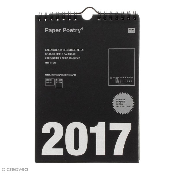 Calendrier 2017 Noir à décorer - A5 (14,8 x 21 cm) - Photo n°1