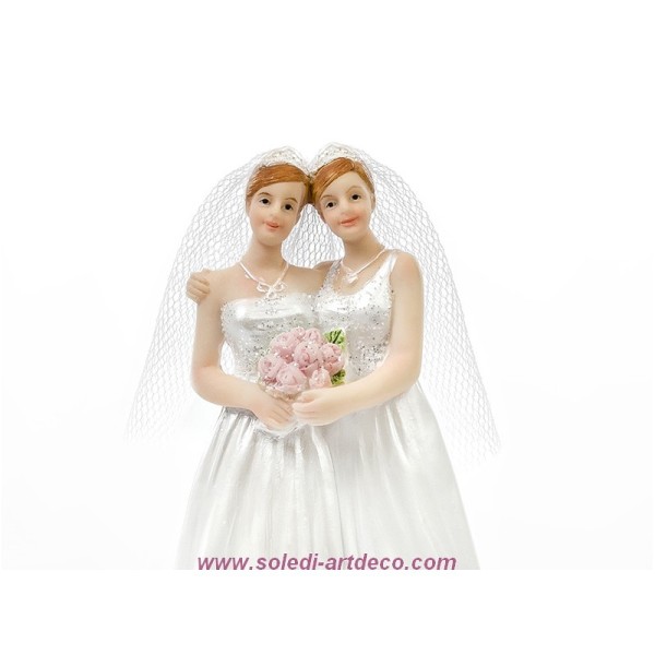 Figurine Couple de mariées Femmes en robe de mariage, en Résine, haut. 11 cm - Photo n°3