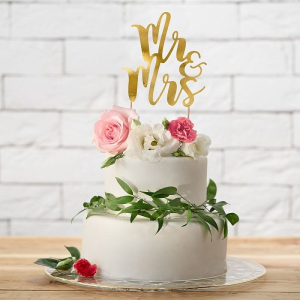 Cake topper Mr & Mrs Doré cartonné, haut. 25,5 cm, décor pour gâteau de mariage - Photo n°3