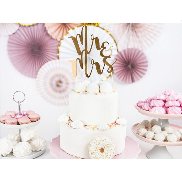 Cake topper Mr & Mrs Doré cartonné, haut. 25,5 cm, décor pour gâteau de mariage - Photo n°4