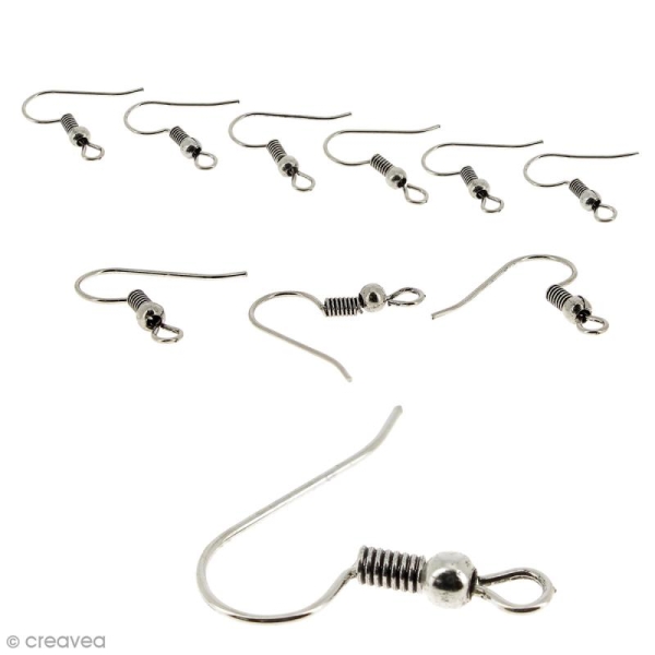 Crochets d'oreilles avec anneau - Argenté - 18 mm - 10 pcs - Photo n°1