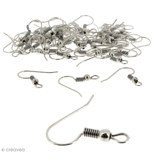 Crochets d'oreilles avec anneau - Argenté - 18 mm - 50 pcs - Photo n°1