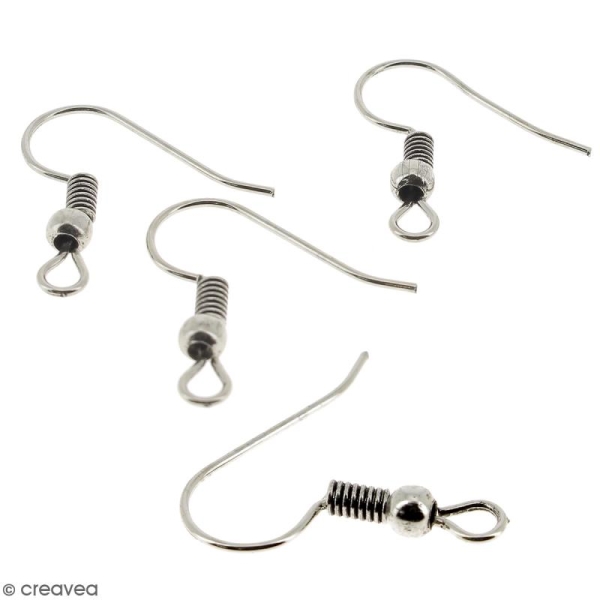 Crochets d'oreilles avec anneau - Argenté vieilli - 18 mm - 4 pcs - Photo n°1