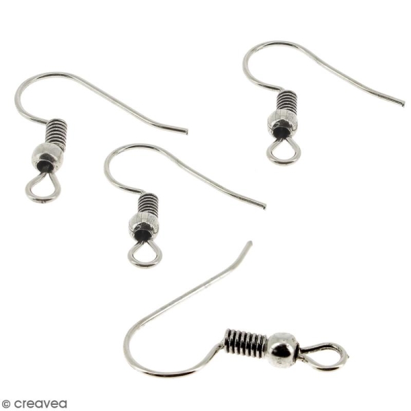 Crochets d'oreilles avec anneau - Argenté vieilli - 18 mm - 10 pcs - Photo n°2