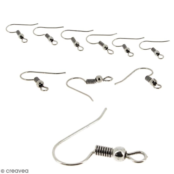 Crochets d'oreilles avec anneau - Argenté vieilli - 18 mm - 10 pcs - Photo n°1