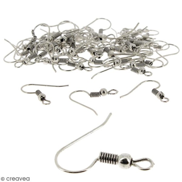 Crochets d'oreilles avec anneau - Argenté vieilli - 18 mm - 50 pcs - Photo n°1