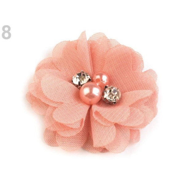 10pc 8 Rose Corail Décoratifs Maille Fleur Ø50mm Avec des Perles, d'Autres Fleurs À Coudre de la Col - Photo n°1