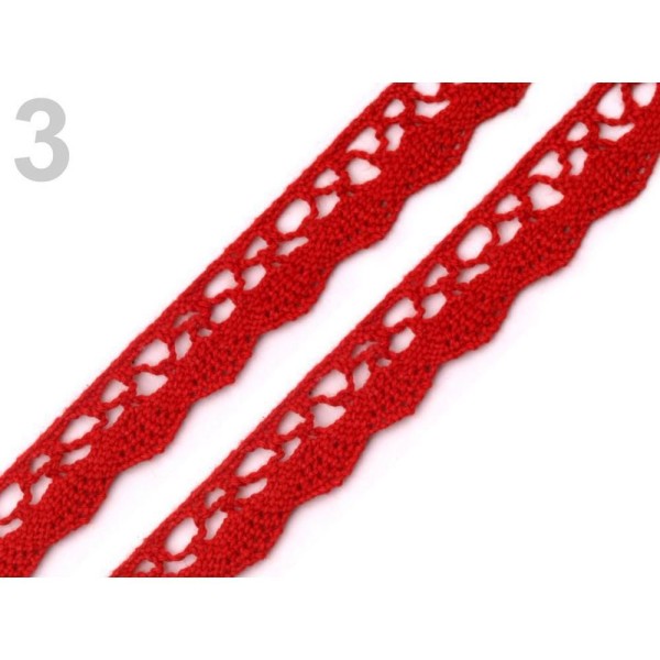 27m 3 Rouge Coton Dentelle Garniture Largeur 15mm, Tissu de Coton, Coton, Crochet, Fabrication de Ca - Photo n°1