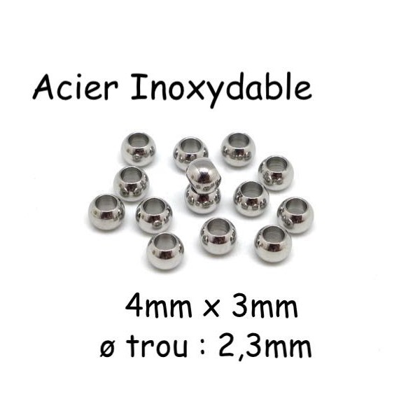R-30 Perles Ronde 4mm En Acier Inoxydable Argenté - Intercalaire - Photo n°1