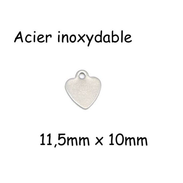 10 Petites Breloques Coeur Argenté En Acier Inoxydable 11mm X 10mm - Photo n°1