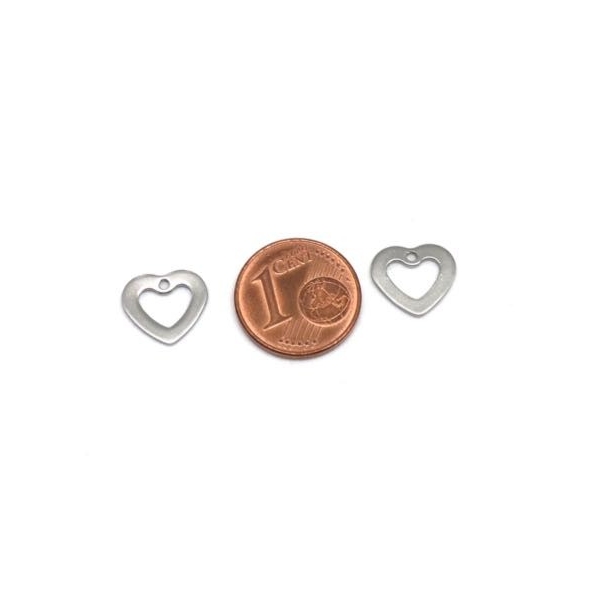 10 Petites Breloques Coeur Évidé Argenté En Acier Inoxydable 10mm X 11mm - Photo n°2