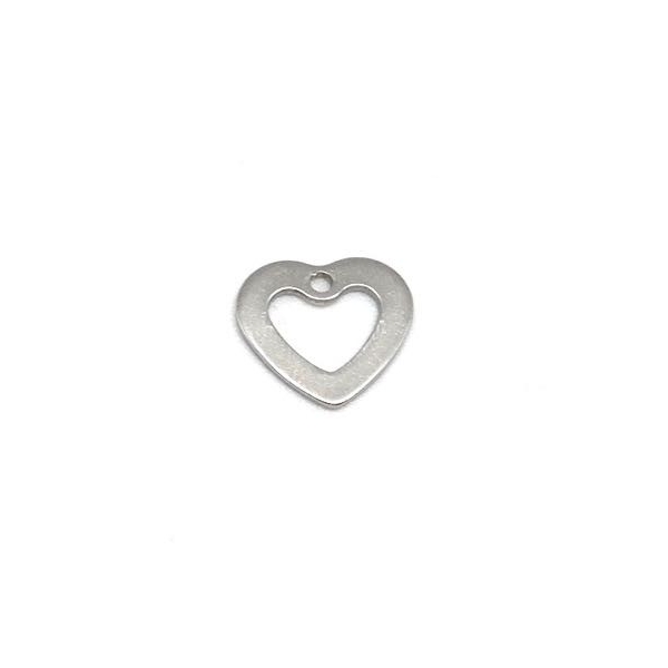 10 Petites Breloques Coeur Évidé Argenté En Acier Inoxydable 10mm X 11mm - Photo n°3