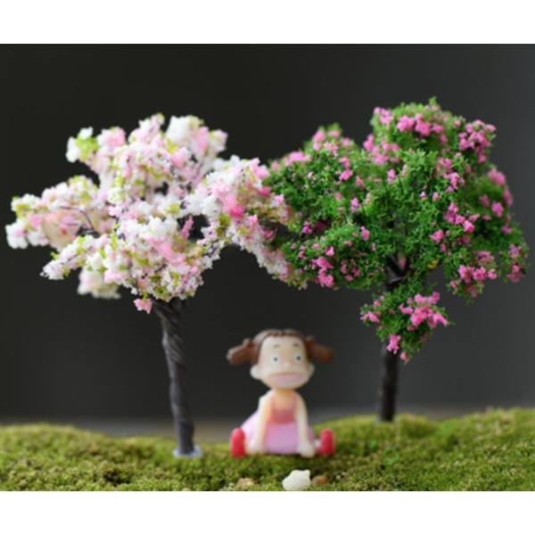 2pcs Rose Vert Marron Fleur, Arbre en fleurs Plantes Artificielles Arbres Miniatures Intérieur Minia - Photo n°3
