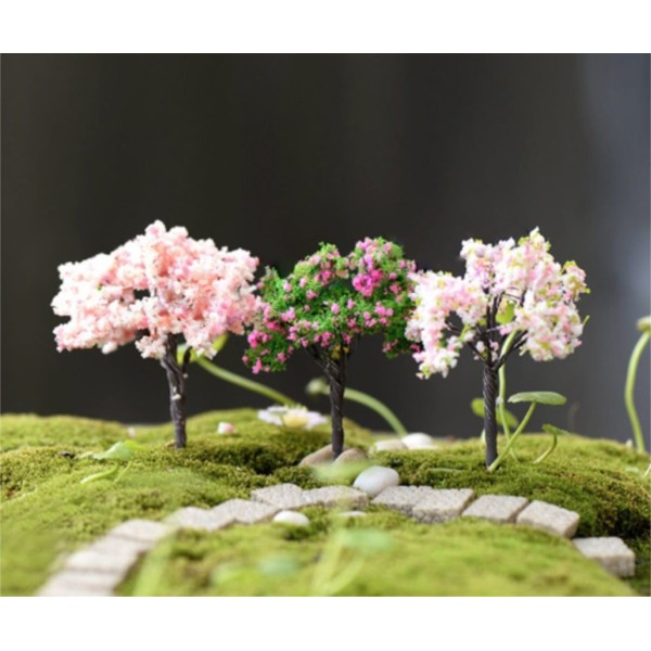 2pcs Jaune Vert Marron Fleur de Fleur de Chute de l'Arbre Plantes Artificielles Arbres Miniatures In - Photo n°3