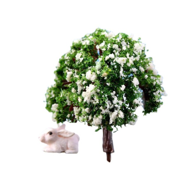 2pcs Vert Blanc Fleur de Fleur d'Arbre de Plantes Artificielles Arbres Miniatures Intérieur Miniatur - Photo n°1
