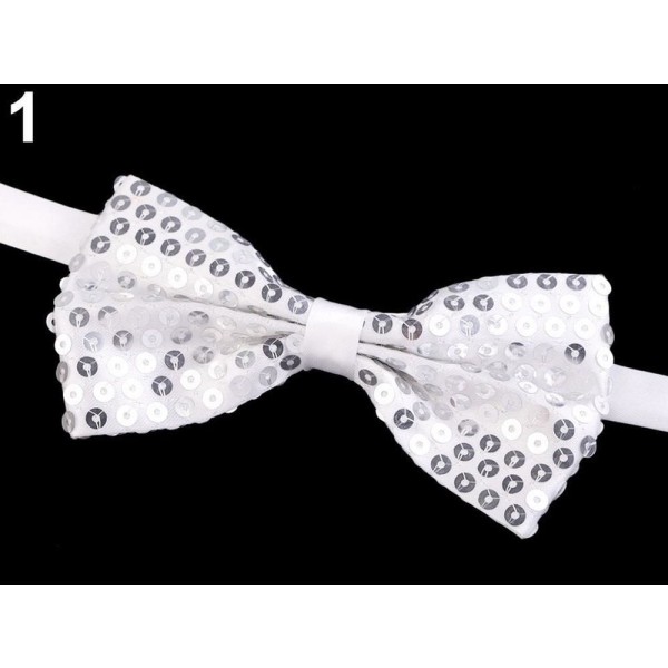 1pc 1 White Silver Bow Tie Avec des Paillettes, des Accessoires de Carnaval, les Décorations, la Par - Photo n°1