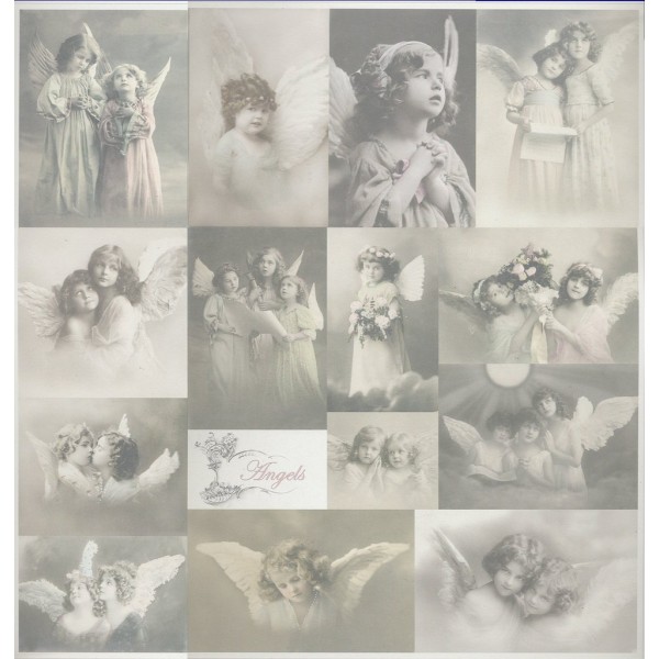 Feuille Papier Scrapbooking Anges 4008 Sagen Vintage Design 32,3x30,3 cm - Photo n°1