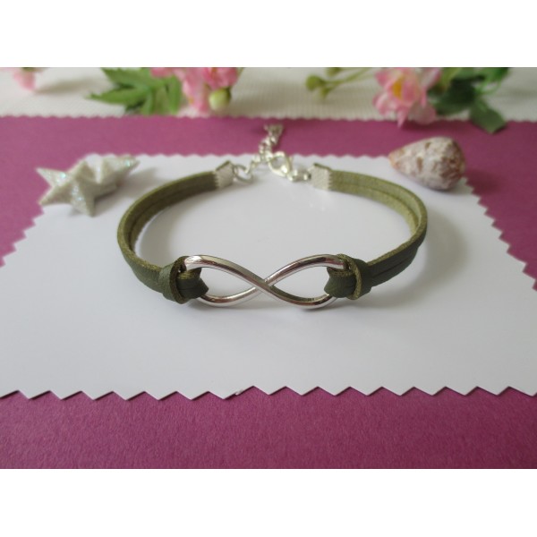 Kit de bracelet suédine faux cuir kaki et lien infini platine - Photo n°1