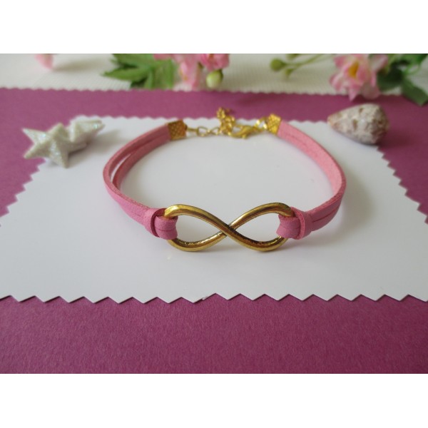 Kit de bracelet suédine faux rose et lien infini doré - Photo n°1