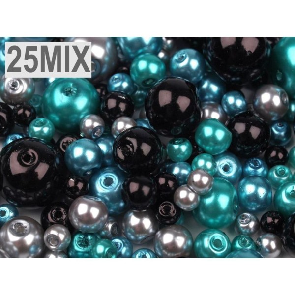 100g de 25 Mix Rond Verre Perles Imitation Perles de Mélange de Tailles Et De Couleurs Ø4-12mm, Perl - Photo n°1