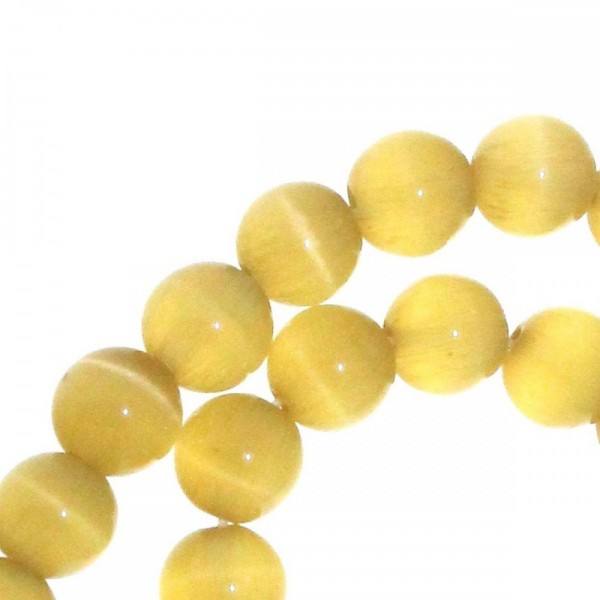 Fil de 66 perles rondes oeil de chat 8mm 8 mm jaune fonçé - Photo n°1