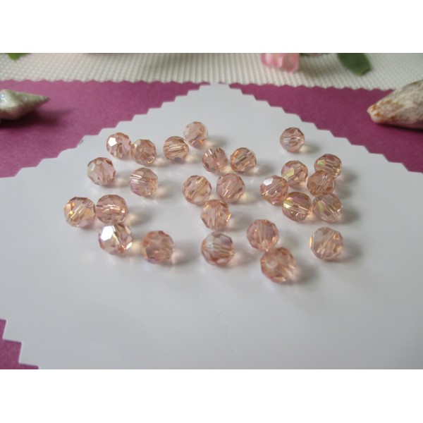 Perles en verre à facette 6 mm rose orange x 48 - Photo n°1