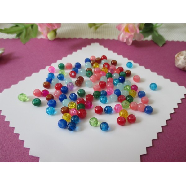 Perles en verre 4 mm ronde multicolore x 100 - Photo n°1