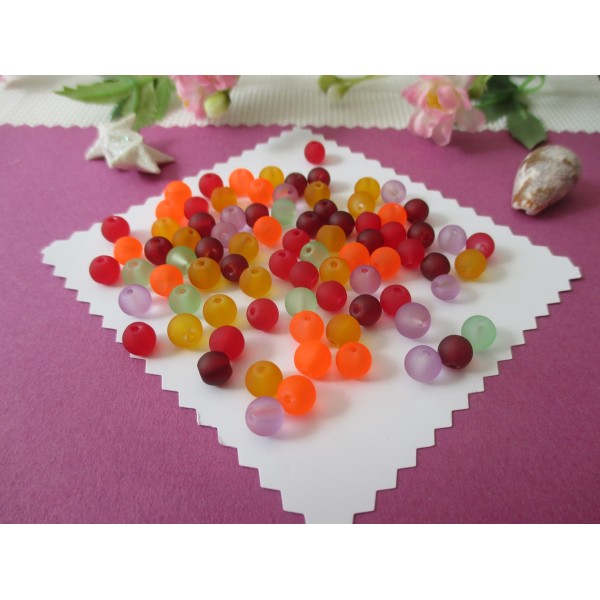 Perles en verre givrées 6 mm ronde multicolore x 40 - Photo n°1